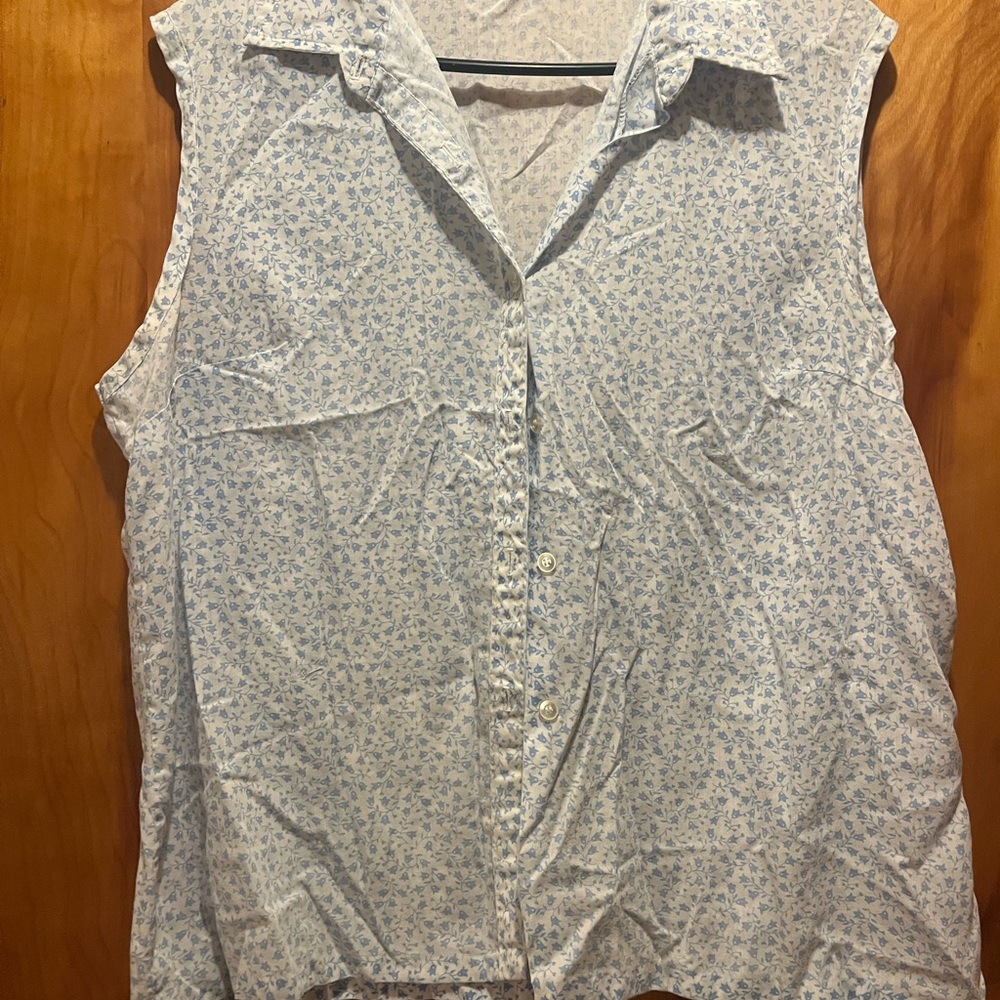 Blue Floral Sleeveless Button-Down Shirt